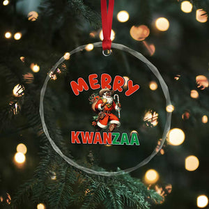 Merry Kwanzaa Cowboy Black Santa Crystal Glass Ornament African American Christmas Gift - Print Your Wear