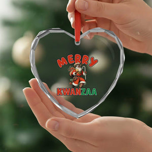 Merry Kwanzaa Cowboy Black Santa Heart Crystal Glass Ornament African American Christmas Gift - Print Your Wear