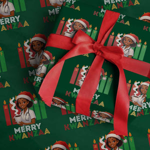 Merry Kwanzaa Wrapping Paper Roll Nurse African American Holiday Celebration Gift - Print Your Wear