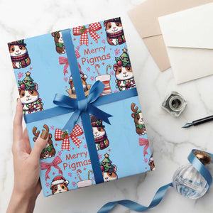 Merry Pigmas Wrapping Paper Roll Funny Guinea Pig Cavy Lover Holiday Gift TS12 Light Blue Print Your Wear