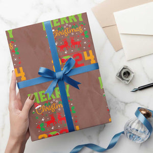 Merry Xmas 2024 Wrapping Paper Roll Classic Festive Xmas Vibe TS02 Mocha Print Your Wear