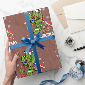 Merry Xmas In Arizona US State Funny Saguaro Cactus Christmas Tree Wrapping Paper Roll TS02 Mocha Print Your Wear