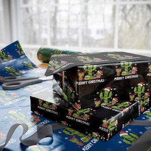 Merry Xmas In Arizona US State Funny Saguaro Cactus Christmas Tree Wrapping Paper Roll TS02 Black Print Your Wear