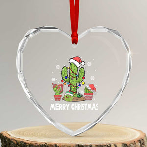 Merry Xmas In Arizona US State Funny Saguaro Cactus Christmas Tree Heart Crystal Glass Ornament TS02 Transparent Glass 3'' Heart Print Your Wear