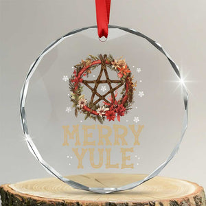 Merry Yule Crystal Glass Ornament Winter Solstice Flower Wreath Pentagram Icelandic Christmas TS09 Transparent Glass 3'' Circle Print Your Wear