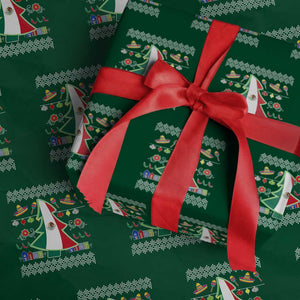 Mexican Xmas Wrapping Paper Roll Mexico Flag Xmas Tree Ugly Sweater TS02 Green Print Your Wear