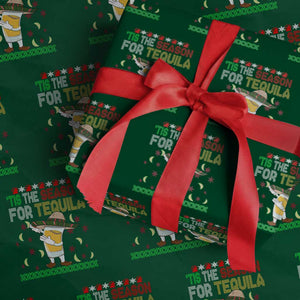 Mexican Xmas Wrapping Paper Roll Tis The Season For Tequila Dabbing Alcohol Lover TS02 Green Print Your Wear