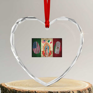 Mexico Flag Heart Crystal Glass Ornament Virgin Mary Mexican American Patriotic Mexican Roots TS10 Transparent Glass 3'' Heart Print Your Wear