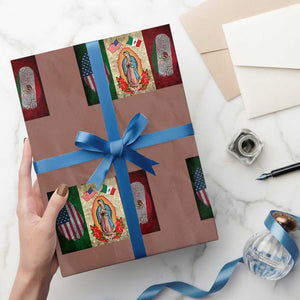 Mexico Flag Wrapping Paper Roll Virgin Mary Mexican American Patriotic Mexican Roots TS10 Mocha Print Your Wear