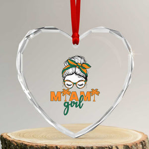 Miami Girl Messy Bun Bandana Heart Crystal Glass Ornament South Florida Pride Palm Trees TS02 Transparent Glass 3'' Heart Print Your Wear