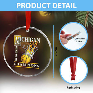 Michigan 2026 Flaming Hoop Basketball Lover Crystal Glass Ornament Champions Victory Graphic Sports Fan TS12 Print Your Wear
