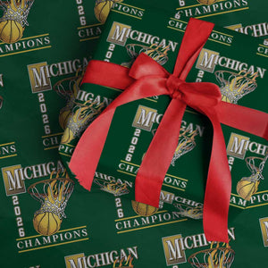 Michigan 2026 Flaming Hoop Basketball Lover Wrapping Paper Roll Champions Victory Graphic Sports Fan TS12 Green Print Your Wear