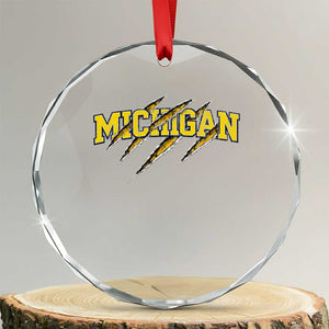 Michigan Fan Crystal Glass Ornament MI State Sports Game Day Scratch Mark TS11 Transparent Glass 3'' Circle Print Your Wear