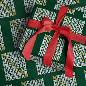 Michigan Fan Wrapping Paper Roll Yellow Bold Athletic Sport State Letters Game Day TS11 Green Print Your Wear