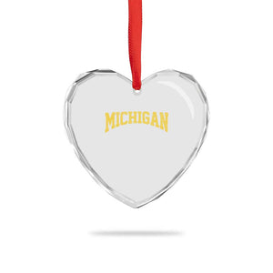 Michigan Fan Heart Crystal Glass Ornament Yellow Bold Sport State Letters Game Day TS11 Print Your Wear