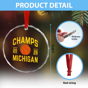 Michigan Hoops Champions Graphic Crystal Glass Ornament 2026 Basketball Victory Pride TS12 Print Your Wear