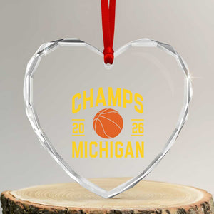 Michigan Hoops Champions Graphic Heart Crystal Glass Ornament 2026 Basketball Victory Pride TS12 Transparent Glass 3'' Heart Print Your Wear