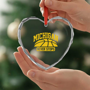 Michigan Never Stops Heart Crystal Glass Ornament Great Lakes State Basketball Pride Gift TS12 Print Your Wear
