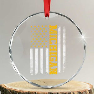 Michigan Pride Crystal Glass Ornament Vintage American Flag Distressed Varsity Aesthetic Letters MI State TS11 Transparent Glass 3'' Circle Print Your Wear