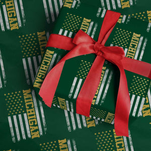 Michigan Pride Wrapping Paper Roll Vintage American Flag Distressed Varsity Aesthetic Letters MI State TS11 Green Print Your Wear