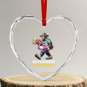 Mid-Year Report Still Naughty Heart Crystal Glass Ornament Funny Bigfoot Drinking Beer Christmas in July
