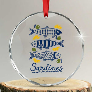 Minimal Sardines Fishermen Aesthetic Retro Crystal Glass Ornament TS11 Transparent Glass 3'' Circle Print Your Wear