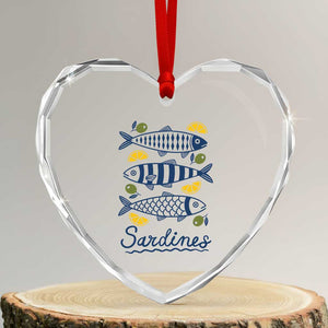 Minimal Sardines Fishermen Aesthetic Retro Heart Crystal Glass Ornament TS11 Transparent Glass 3'' Heart Print Your Wear