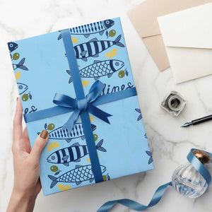 Minimal Sardines Fishermen Aesthetic Retro Wrapping Paper Roll TS11 Light Blue Print Your Wear