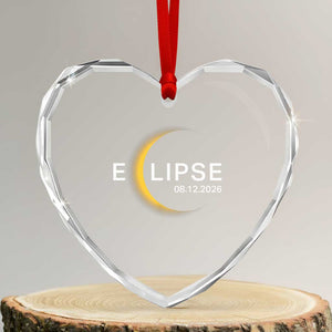 Minimalist 2026 Total Solar Eclipse Heart Crystal Glass Ornament August 12 Totality Astronomy Souvenir TS02 Transparent Glass 3'' Heart Print Your Wear