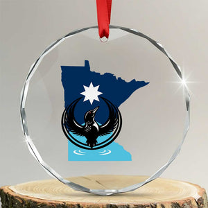 Minnesota Loon Rising Crystal Glass Ornament Star Emblem MN State Flag Pride TS02 Transparent Glass 3'' Circle Print Your Wear