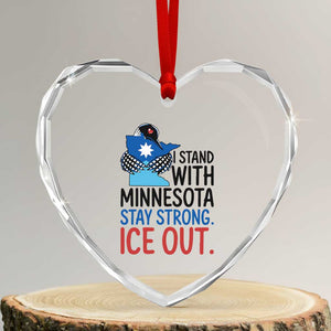 Minnesota Pride Common Loon Heart Crystal Glass Ornament Stand With Minnesota Ice Out TS12 Transparent Glass 3'' Heart Print Your Wear