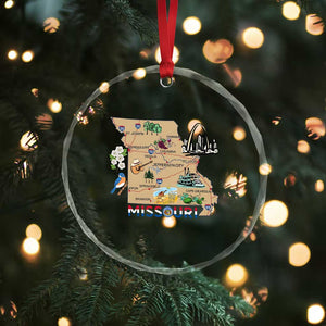 Missouri Map Landmarks Major Cities Roads Flag Crystal Glass Ornament