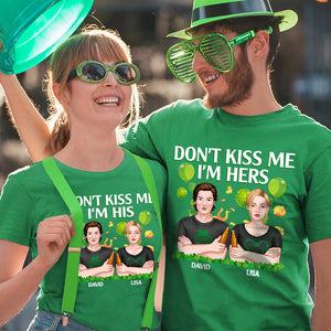 Personalized St Patricks Day Dont Kiss Me T Shirts Gift For Couple Couple With Arms Crossed CTM Custom - Printyourwear