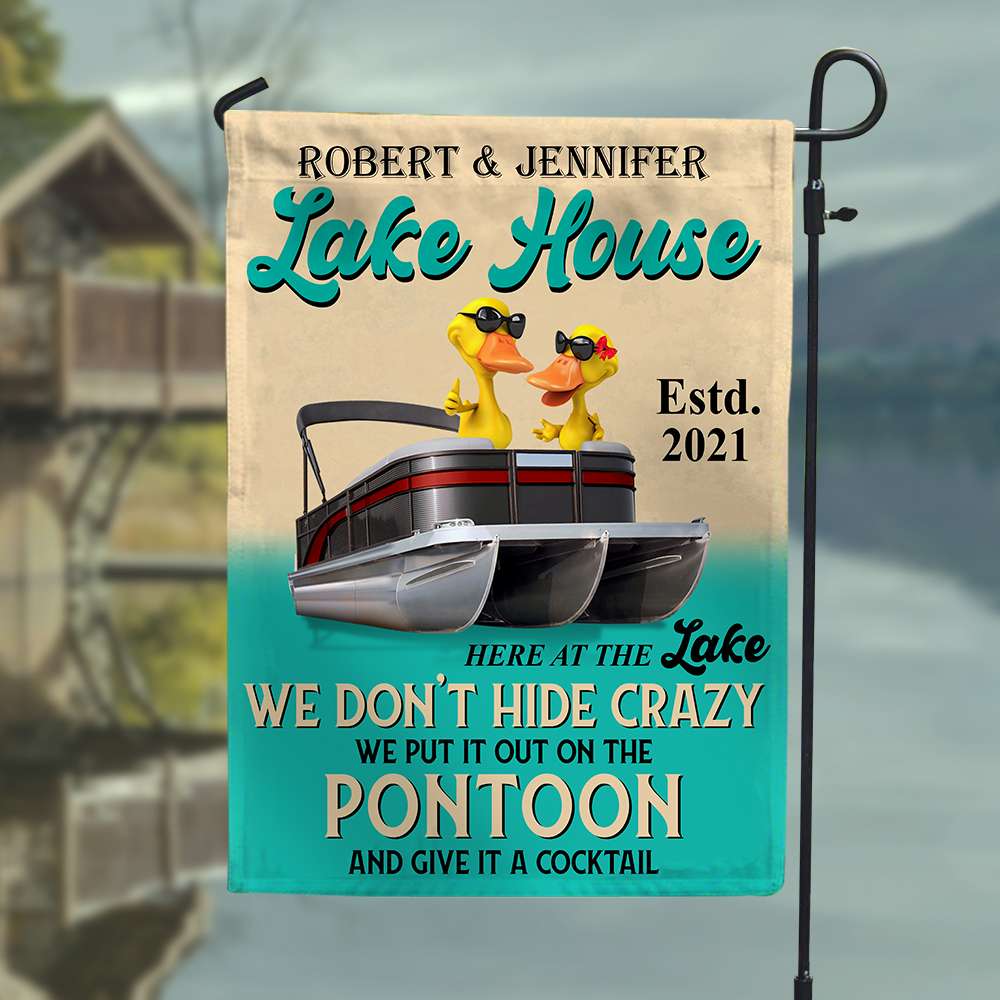 Duck Personalized Pontoon Couple Flag We Dont Hide Crazy Gifts For Couple Duck Couple Wearing Sunglasses CTM One Size Custom - Printyourwear