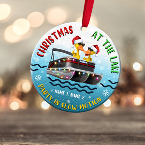 Personalized JP Christmas Ornaments Pontoon Duck At The Lake Gift For Pontoon Lovers CTM Ornament Custom - Printyourwear