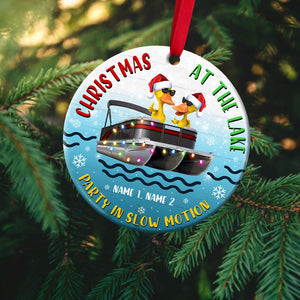 Personalized Jeep Christmas Ornaments Pontoon Duck At The Lake Gift For Pontoon Lovers CTM Custom - Printyourwear