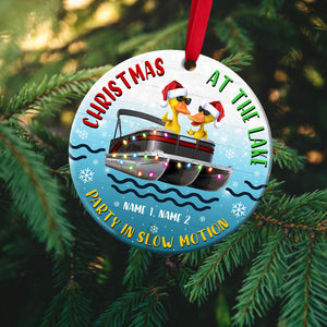 Personalized JP Christmas Ornaments Pontoon Duck At The Lake Gift For Pontoon Lovers CTM Custom - Printyourwear