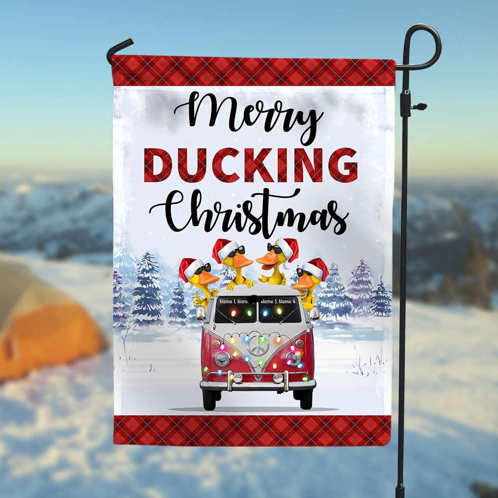 Personalized Merry Ducking Christmas Flag, Xmas Decor For Camping Lovers CTM One Size Custom - Printyourwear