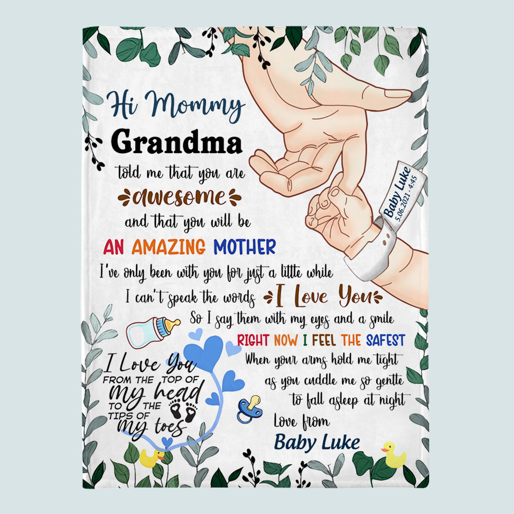 Personalized First Mothers Day Blanket Grandma Told Me That You Are Awesome Mommy CTM Custom - Printyourwear