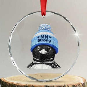 MN Strong Winter Loon with Blue Beanie Crystal Glass Ornament Stand with Minnesota Justice Protest TS02 Transparent Glass 3'' Circle Print Your Wear