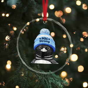 MN Strong Winter Loon with Blue Beanie Crystal Glass Ornament Stand with Minnesota Justice Protest TS02 Print Your Wear