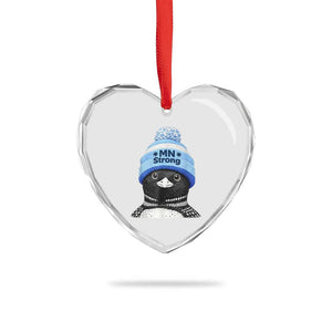 MN Strong Winter Loon with Blue Beanie Heart Crystal Glass Ornament Stand with Minnesota Justice Protest TS02 Print Your Wear
