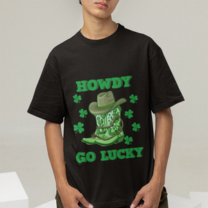 Funny St. Patricks Cowboy T Shirt Howdy Go Lucky Boots Retro Irish Western TS02 Printyourwear