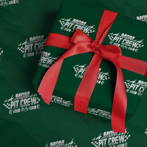 Mom Pit Crew Wrapping Paper Roll Race Car Family Racing Birthday Hosting Parties TS10 Green Print Your Wear