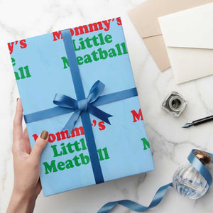 Mommy's Little Meatball Wrapping Paper Roll Funny Italian Family Baby Humor TS02 Light Blue Print Your Wear