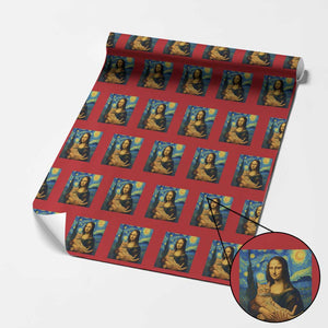 Mona Lisa Cat Starry Night Wrapping Paper Roll TS14 Red Print Your Wear