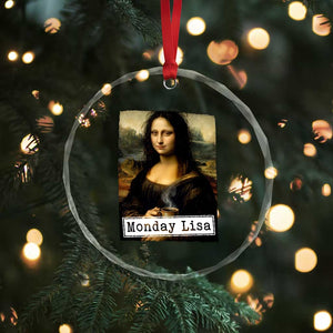 Monday Lisa Coffee Lover Crystal Glass Ornament Funny Mona Lisa Art Parody Graphic Tired Work