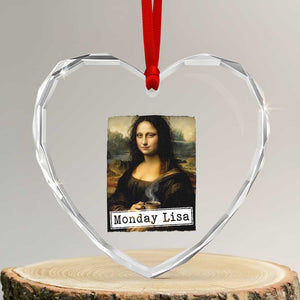 Monday Lisa Coffee Lover Heart Crystal Glass Ornament Funny Mona Lisa Art Parody Graphic Tired Work