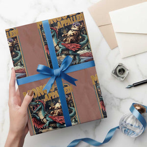 Mongo is Appalled Wrapping Paper Roll Vintage Princess Cat Riding Dinosaur Sci-Fi Book Lover TS14 Mocha Print Your Wear