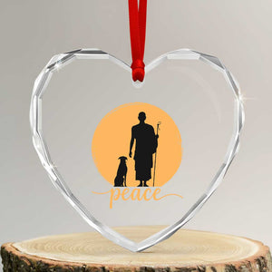 Monk and Dog Silhouette Peace Heart Crystal Glass Ornament Spiritual Walk for Peace Sunset TS02 Transparent Glass 3'' Heart Print Your Wear